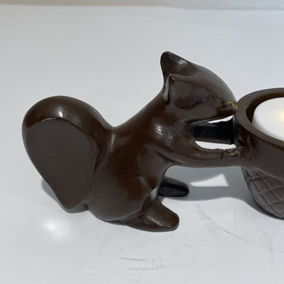 Crate & Barrel Squirrel & Acorn Votive Candle Holder Painted Brass Metal Brown - Picture 2 of 11